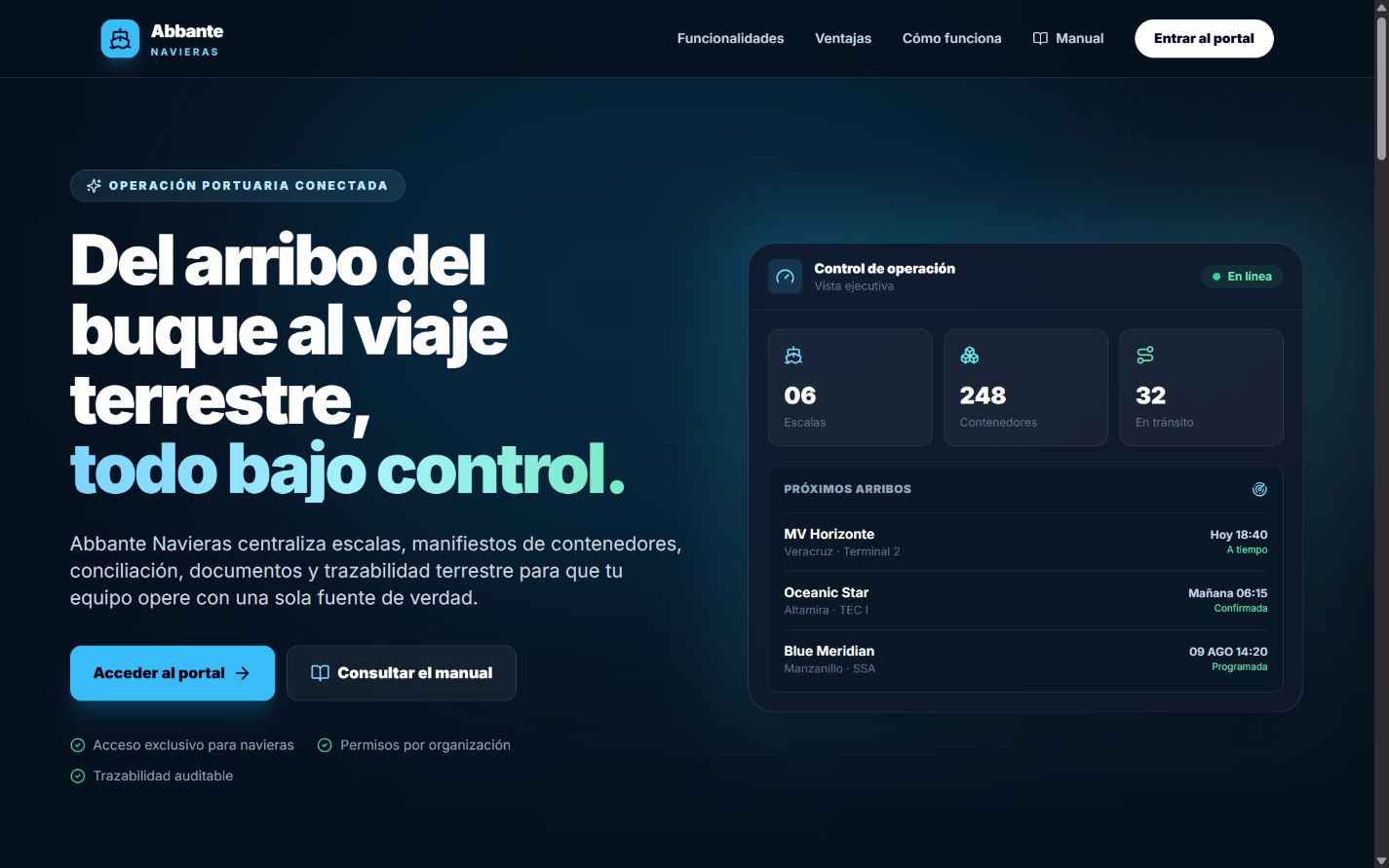 Página pública del Portal de Navieras