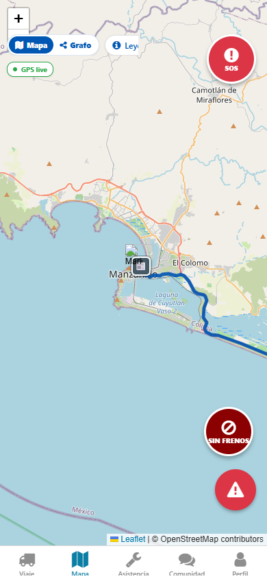 Pantalla real de AppPuertos en modo Mapa con ruta activa