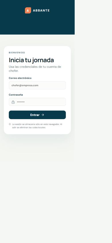 Acceso móvil de Abbante Chofer PWA